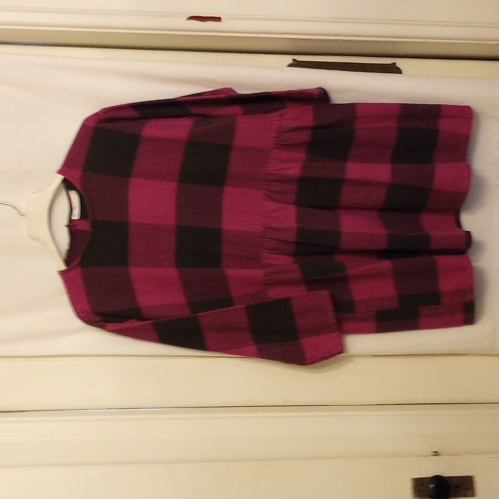 Nicole Dumas, cotton, black and magenta short fun dress, large.